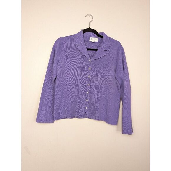 Casual Corner Annex ribbed button up long sleeve top size Large Petite - Picture 1 of 9